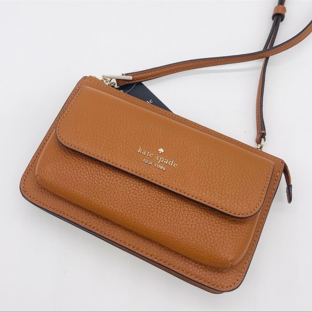 Kate Spade Leila Pebbled Leather Small Flap Crossbody Bag Brown/Gold (NWT) - Picture 4 of 9